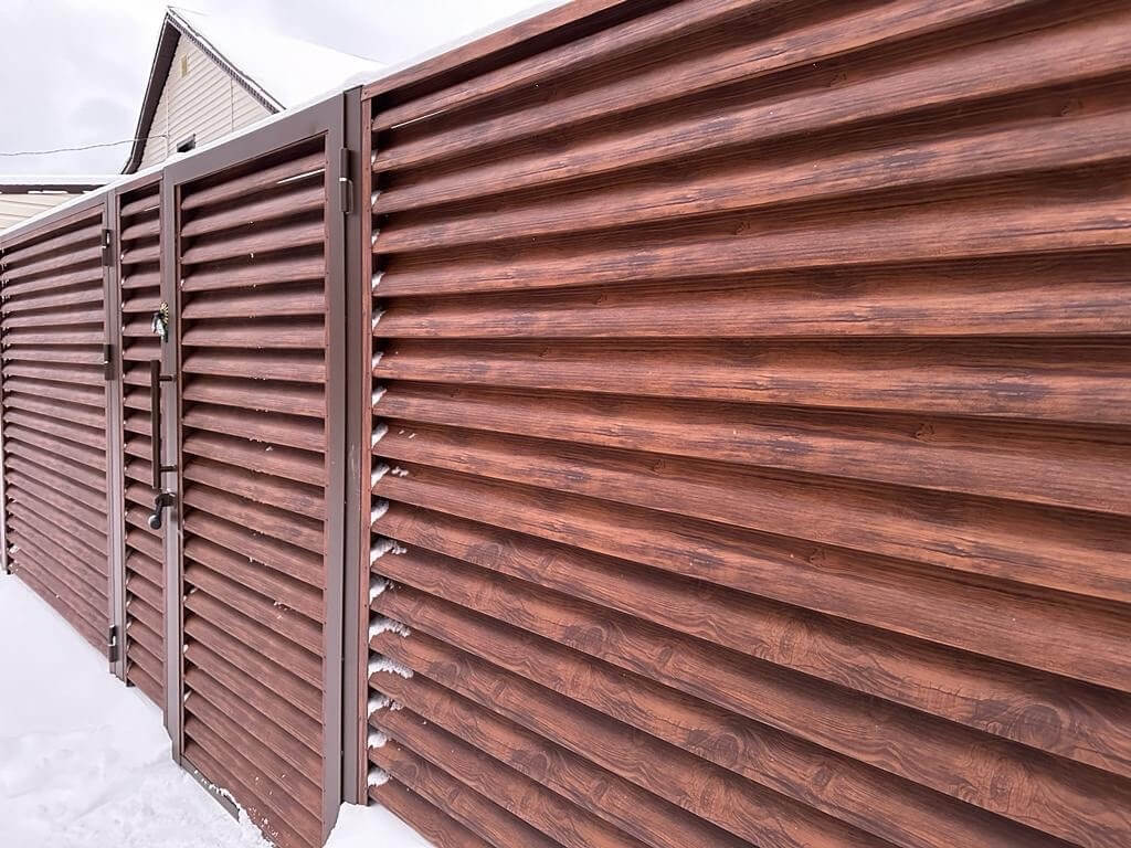 Забор-жалюзи из ламелей еврожалюзи 43м Каштан Printech фото 1 в Астане