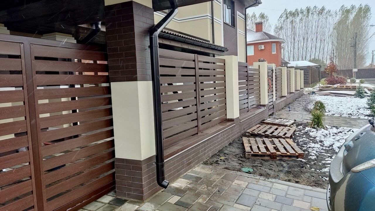 Забор-ранчо из металлопланкена 26м Мореный Дуб Printech фото 2 в Астане